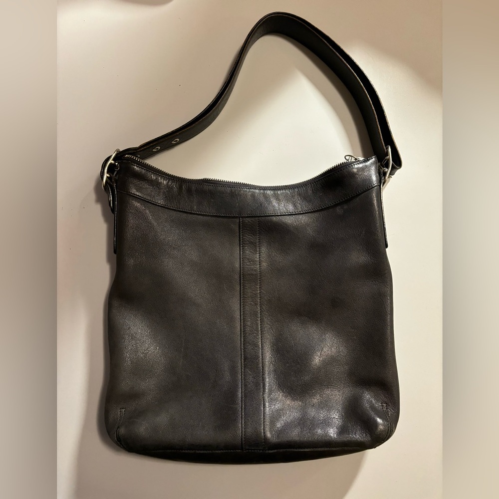 Vintage Coach 9188 black shoulder bag, 12” x 13” with adjustable strap.